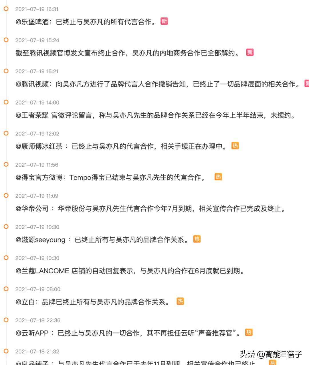 ?吴亦凡被解约的有哪些公司？损失多少钱？