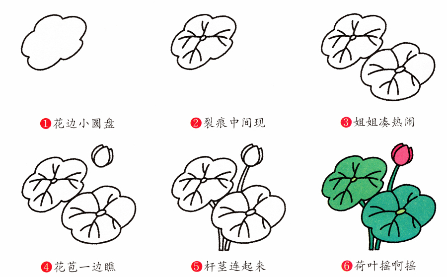 兒童簡筆畫花朵的畫法，花草類簡筆畫之荷花的簡單畫法