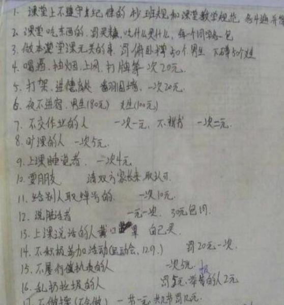 说脏话1次1元30元包月 史上最牛班规