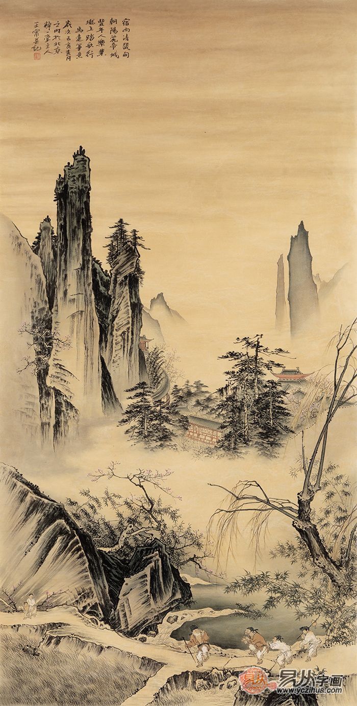 鉴赏当代中美协画家王宁山水人物画:踏歌图