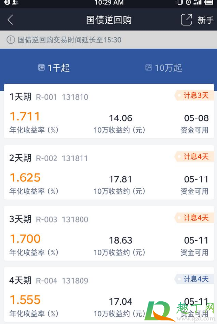 国债逆回购10万放7天多少钱