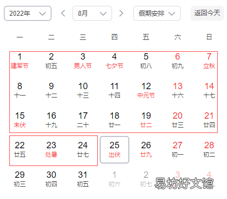 2022年的三伏天是哪个日子