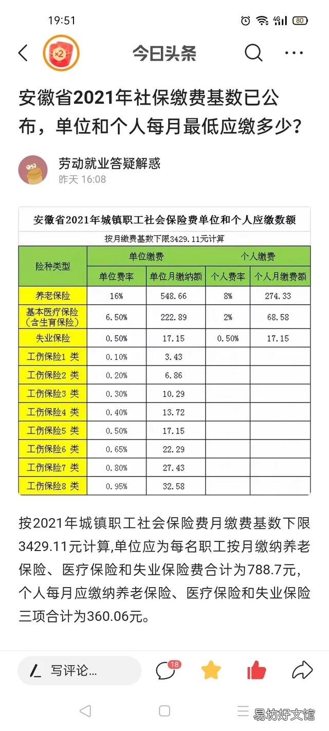 安徽省2021年社保缴费基数已公布,单位和个人每月最低应缴多少?