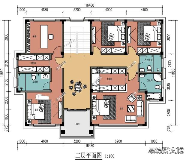 能不能推荐入户门在中间的16.5米*12米二层自建别墅户型?