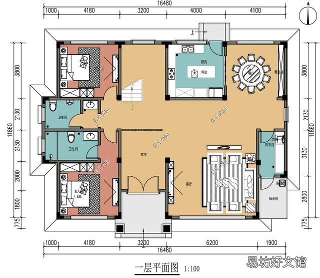 能不能推荐入户门在中间的16.5米*12米二层自建别墅户型?