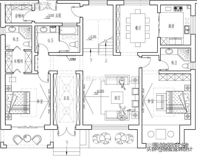 能不能推荐入户门在中间的16.5米*12米二层自建别墅户型?