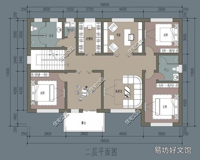 能不能推荐入户门在中间的16.5米*12米二层自建别墅户型?