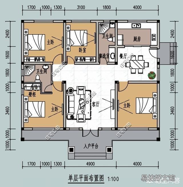 自建平房开间14米,进深8米,内部如何设计?