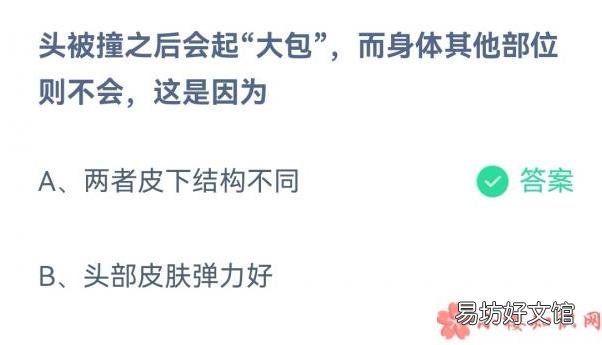 蚂蚁庄园3月24日正确答案 头被撞之后会起大包其他身体部位不会是因为什么